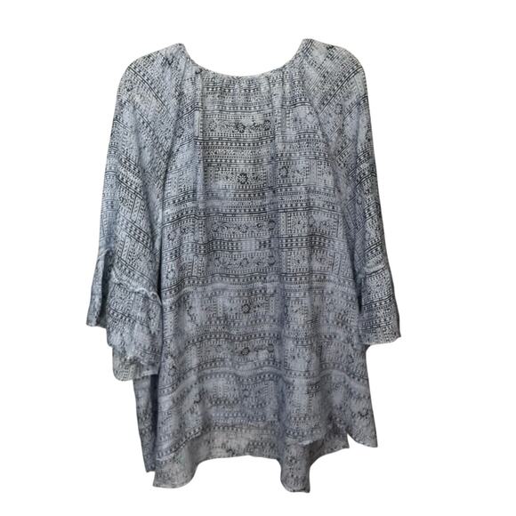 Catherines Womens Top 3X Blouse Blue Tasseled Floral Embroidered Boho Peasant - Picture 3 of 7